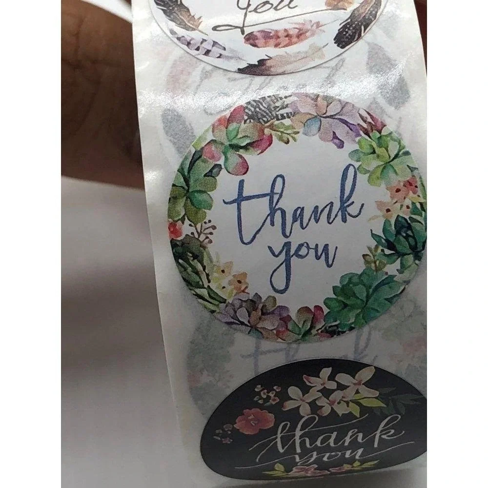 Thank You Stickers Roll 1in Label Round 500‎ Pcs Floral Design Variety Unisex
